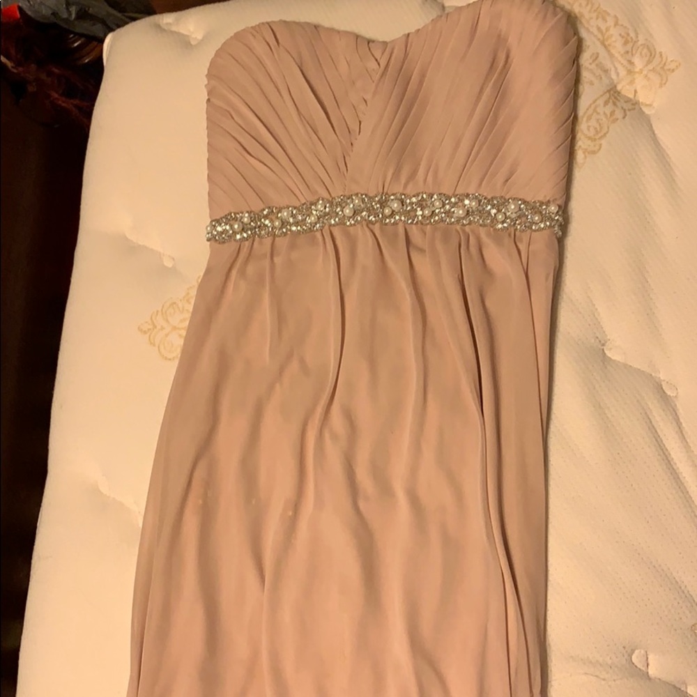 Baby pink pearly  strapless prom dress